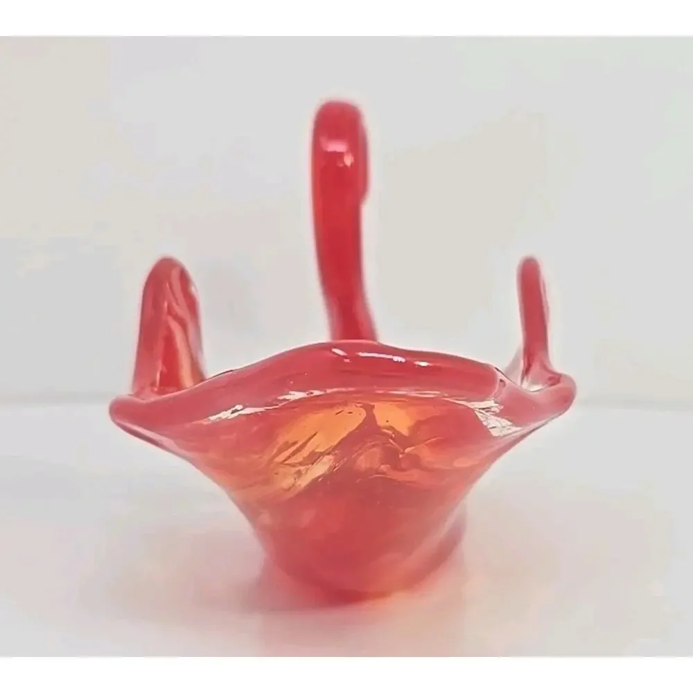 Vintage Large Glass Swan Candy Dish Orange Swirl Hand‎ Blown MSC1
